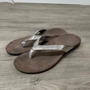 Vionic Women’s Dillon Tile Toe Post Metallic Silver Sandals Flip Flops Size 11